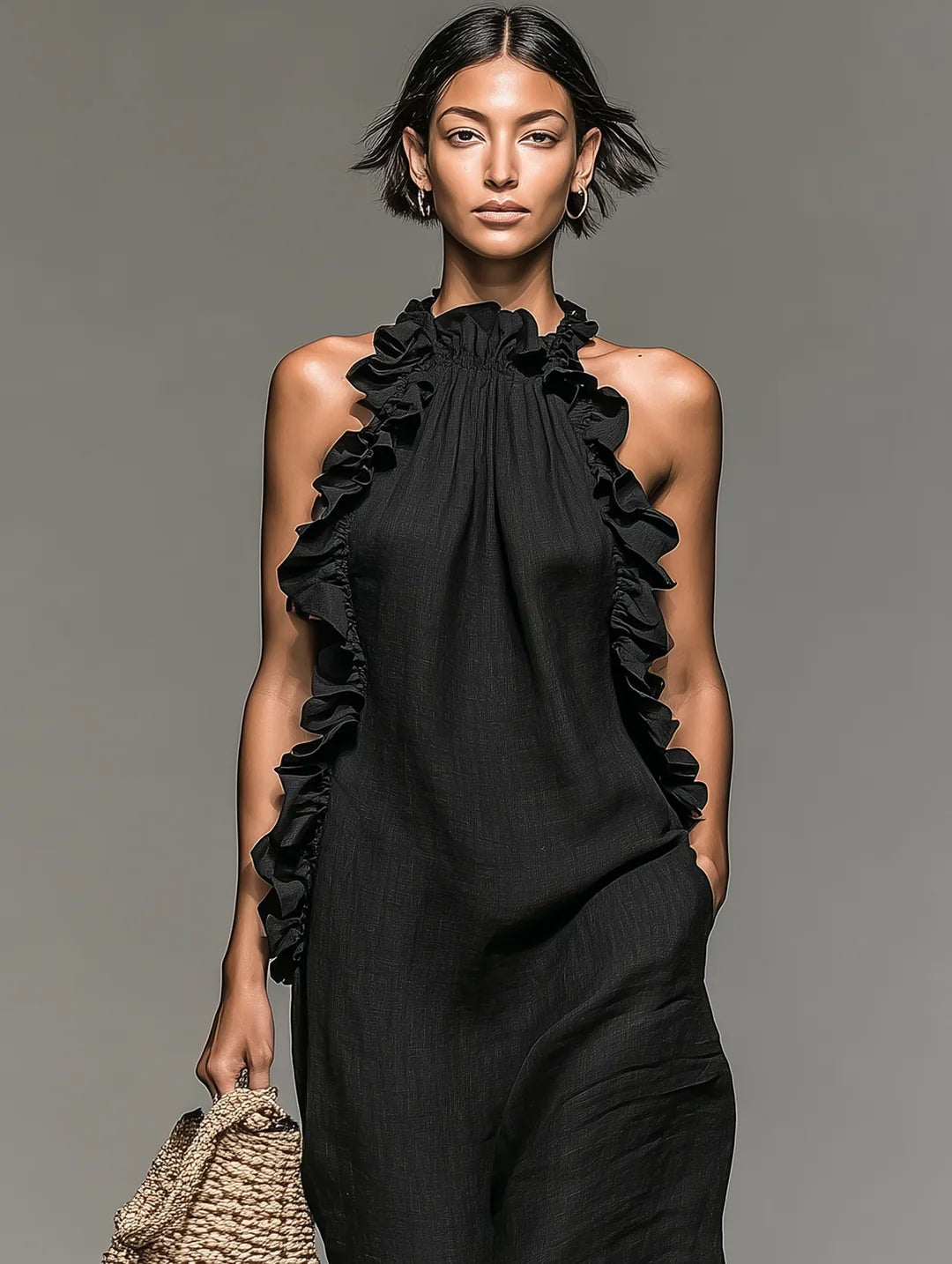 Liliana - Vestido largo de caída ligera con detalle de volantes