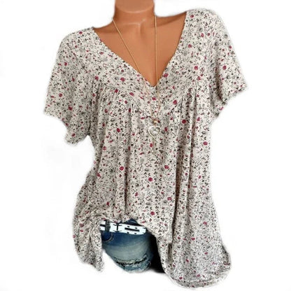 Nerea - Blusa estampada con escote de pico