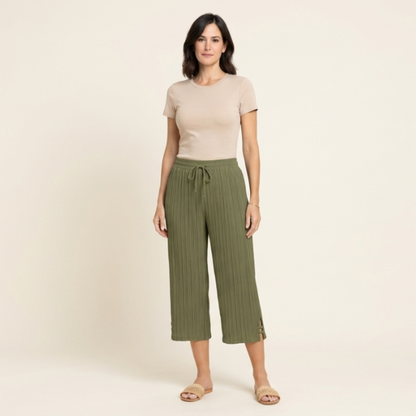 Yara - Pantalón capri acanalado de pernera amplia