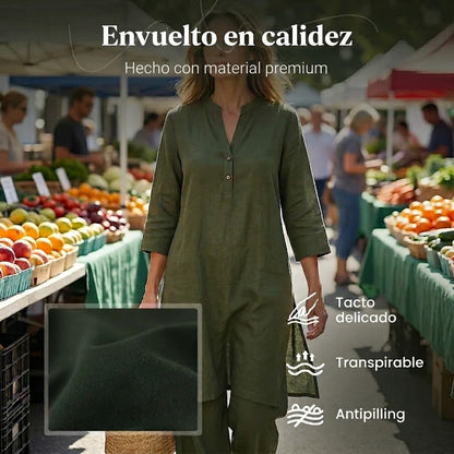 Alina - Conjunto de caída ligera de túnica larga y pantalón ancho