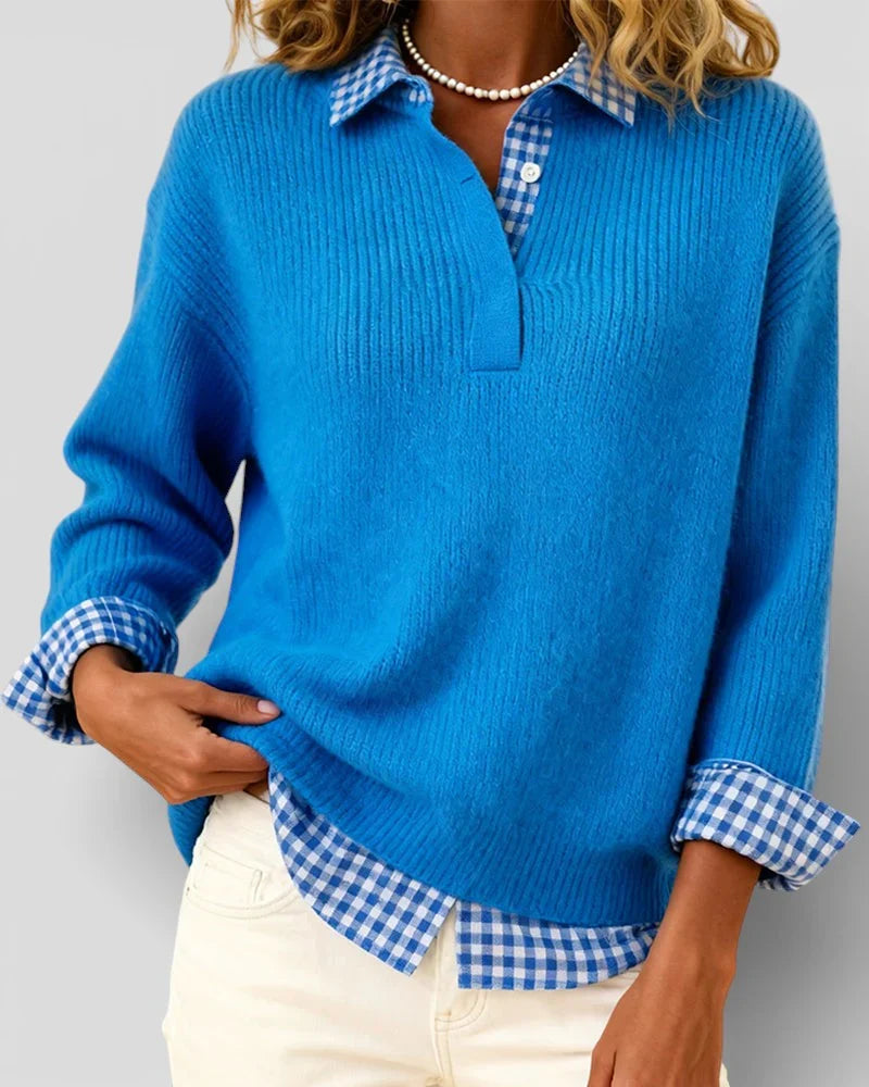 Iria - Jersey de punto con detalle de camisa a cuadros