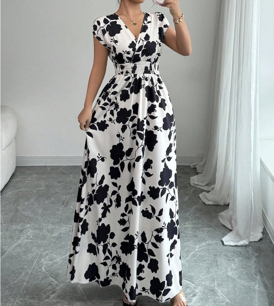 Belén - Vestido floral largo con escote de pico