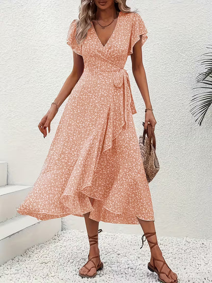 Claudia - Vestido floral cruzado con escote de pico