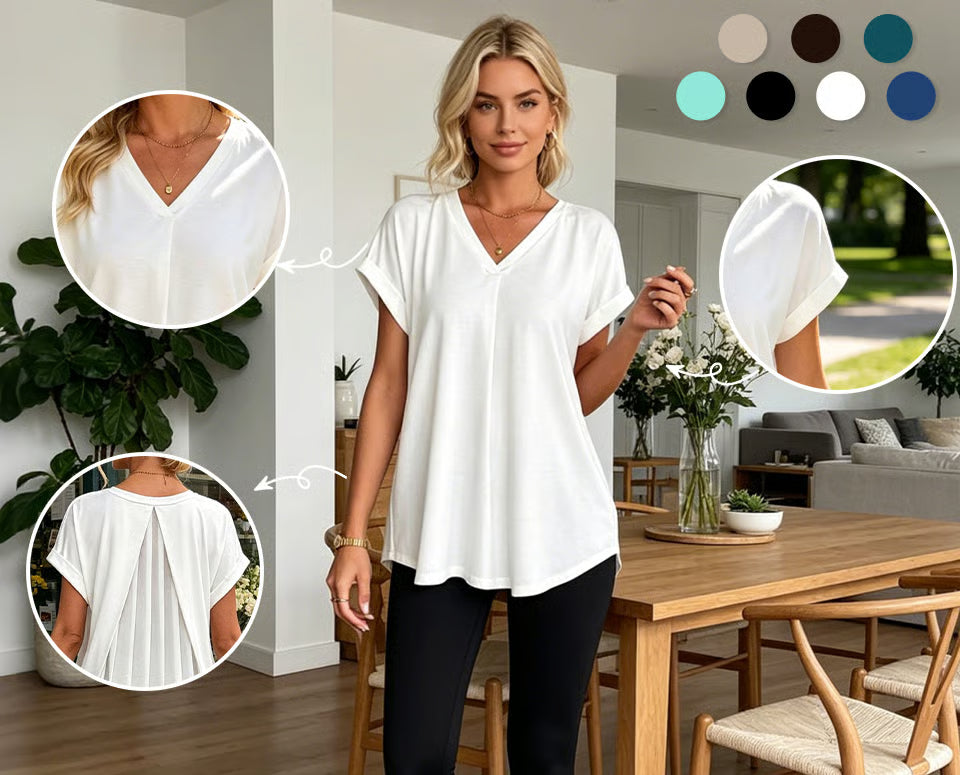 Jimena - Blusa con escote de pico y espalda plisada
