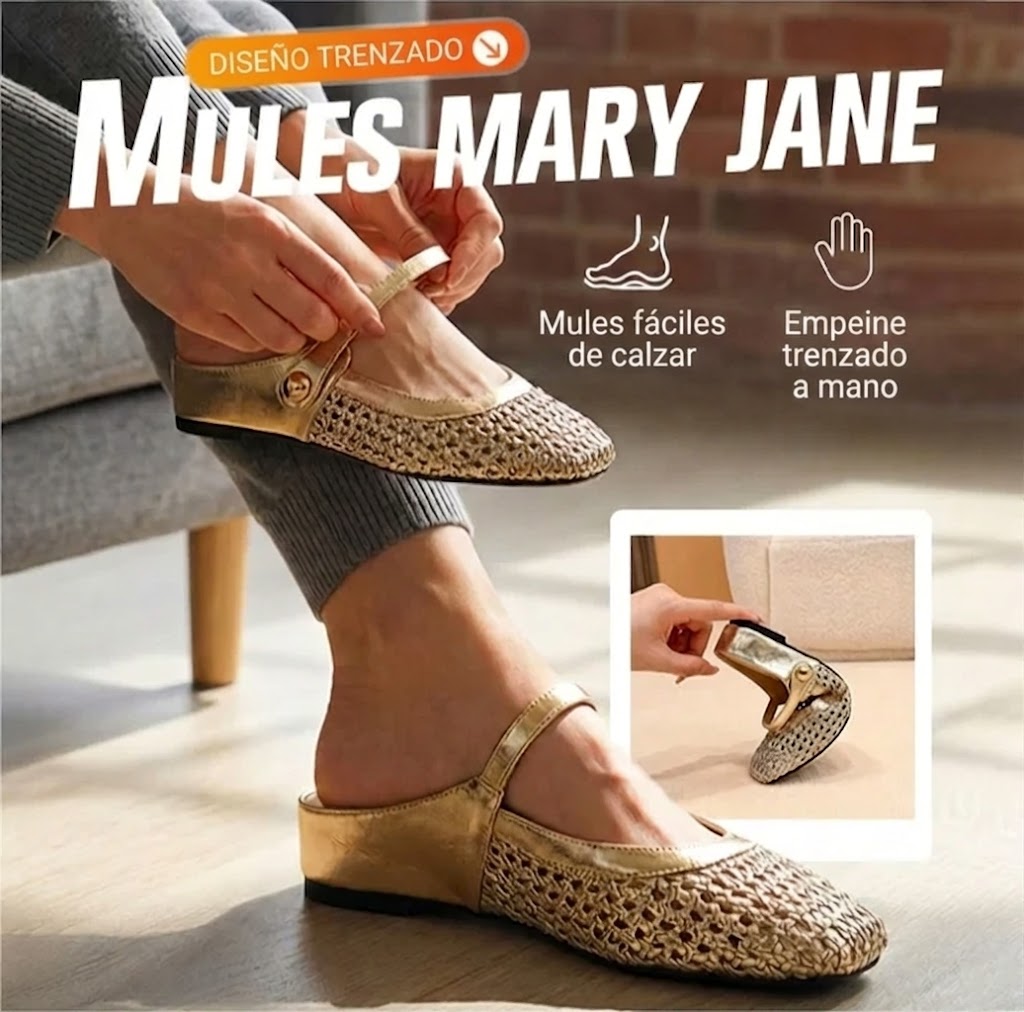 Lucía - Mules de tejido de textura trenzada con punta cuadrada y cierre Mary Jane
