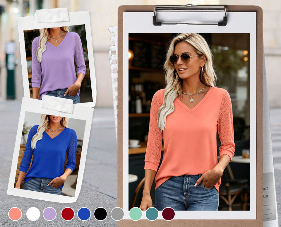 Vega - Blusa de escote de pico con mangas caladas