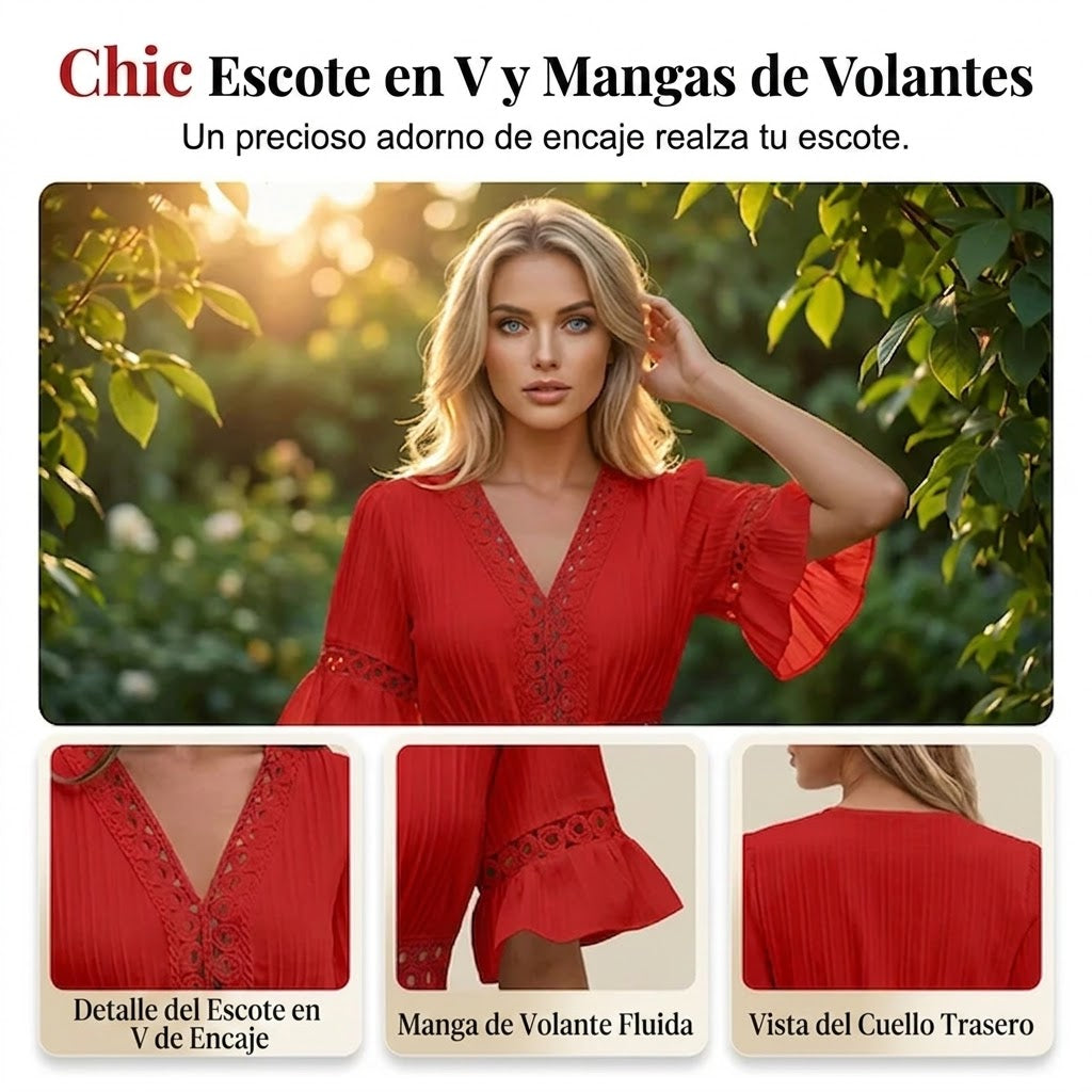 Elena - Vestido de verano cómodo con detalles de encaje