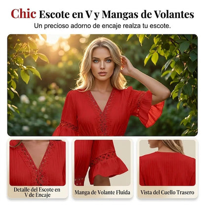 Elena - Vestido de verano cómodo con detalles de encaje