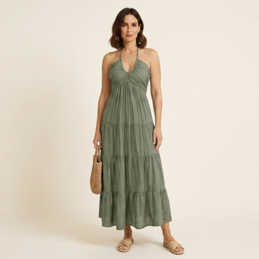 Nerea - Vestido largo con cuello halter y espalda descubierta