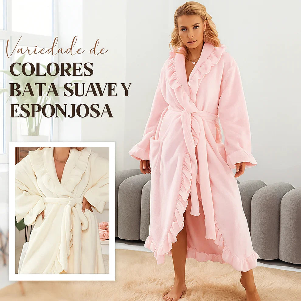 Amalia - Bata suave y esponjosa con detalle de volantes elegantes