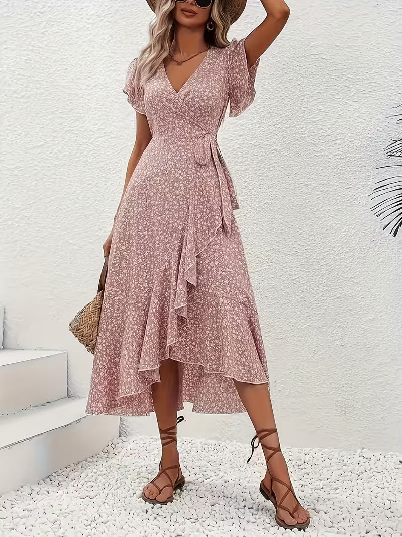 Claudia - Vestido floral cruzado con escote de pico