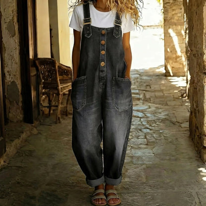 Nuria - Mono denim de corte relajado para mujer con bolsillos