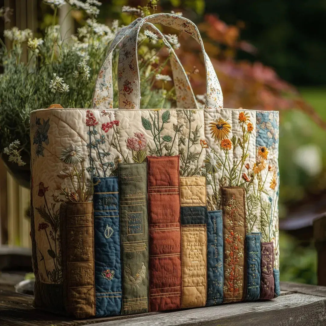 Estela - Sac artisanal matelassé à motif livres et fleurs — image 1