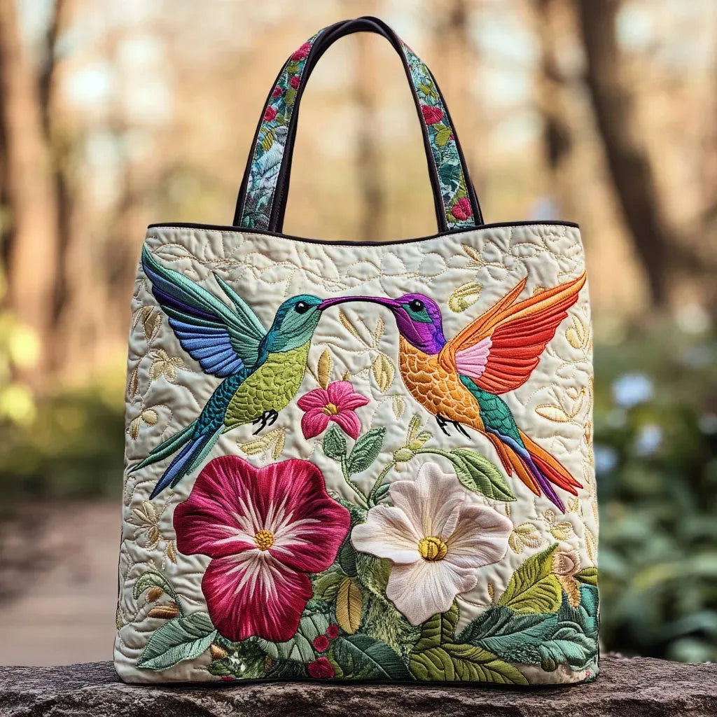 Malena - Bolso acolchado con colibríes y flores blancas