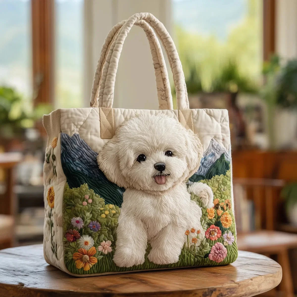 Bruna - Sac artisanal matelassé à motif chien enchanté — image 1