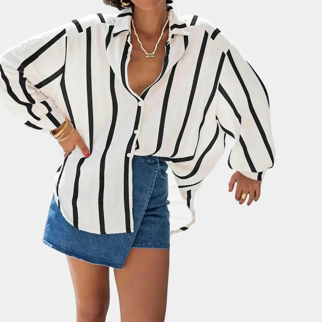 Celia - Blusa vintage con motivo de rayas con botones