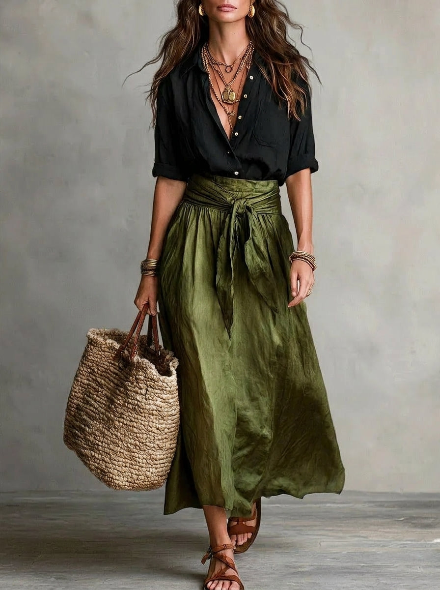 Olea - Conjunto bohemio elegante de falda y blusa de caída ligera
