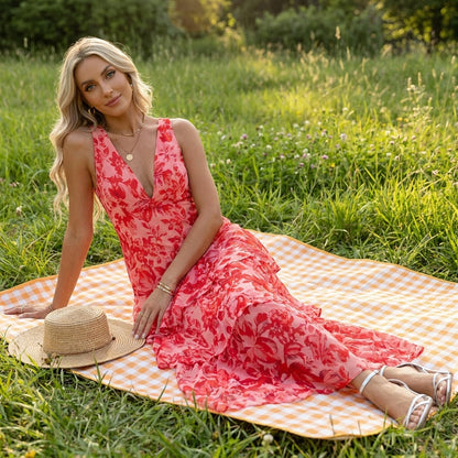Mónica - Vestido largo floral con detalle de volantes