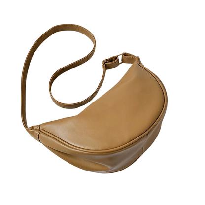 JENNY - Bolso Bandolera media luna de lujo en cuero liso - Caqui - CARMEN VELVET