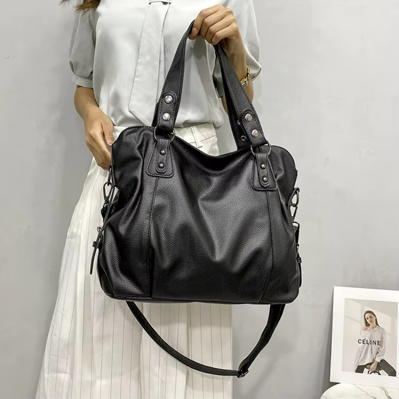 HÉRA - Bolso Grande en cuero suave negro - CARMEN VELVET