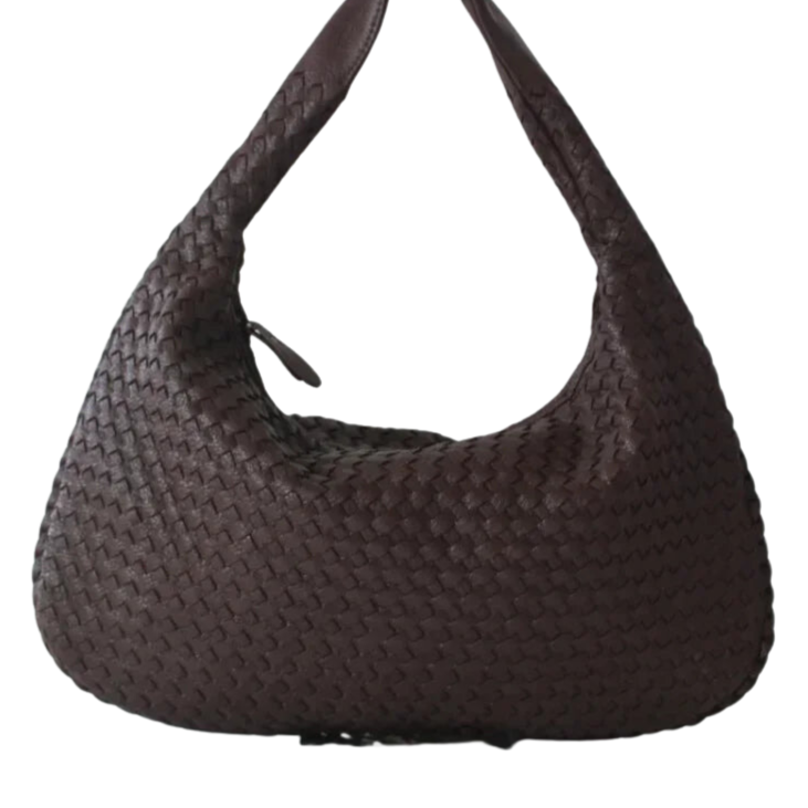 CLARA - Bolso Grande de tendencia trenzado en cuero - Café - CARMEN VELVET
