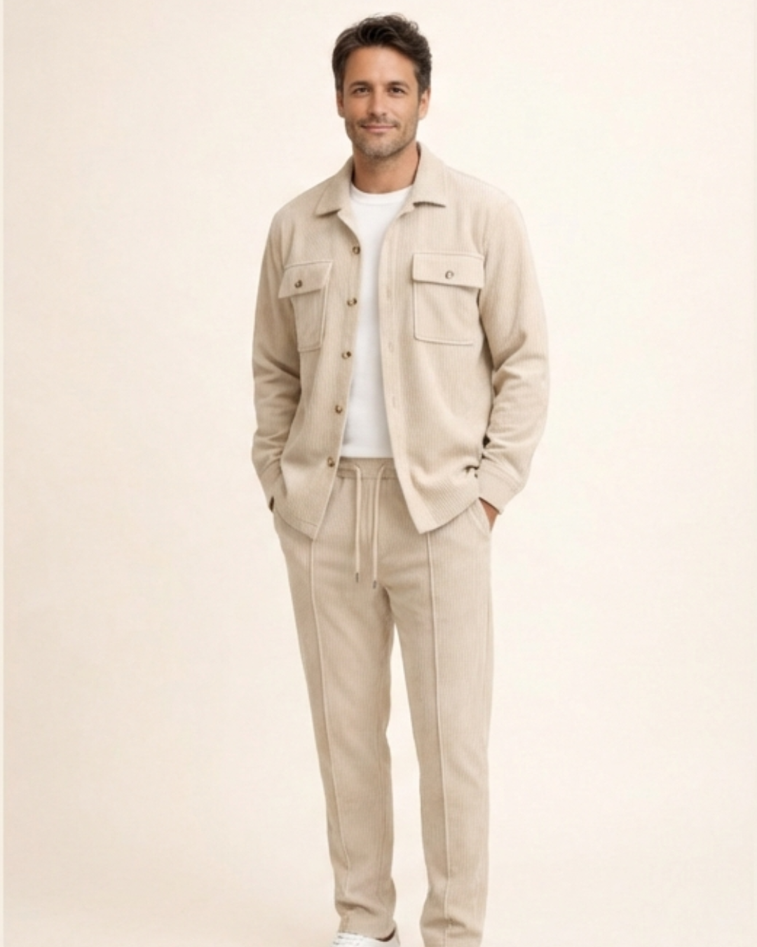 Albert - Conjunto de chaqueta abotonada y pantalón waffle