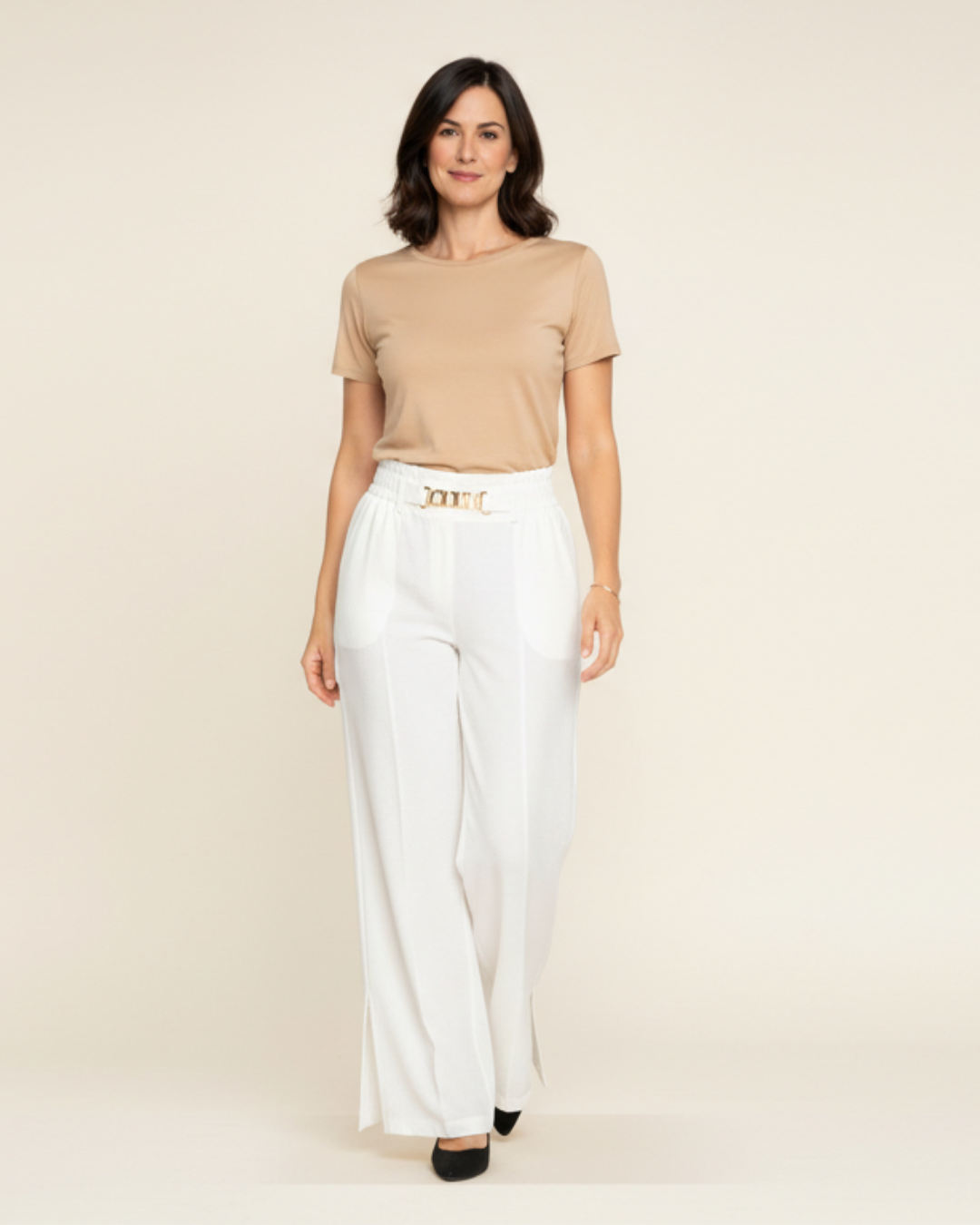 Casiana - Pantalones anchos de tiro alto con detalle de cinturón