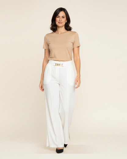 Casiana - Pantalones anchos de tiro alto con detalle de cinturón