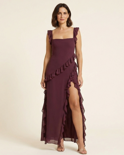 Marina - Vestido largo con detalle de volantes y Abertura