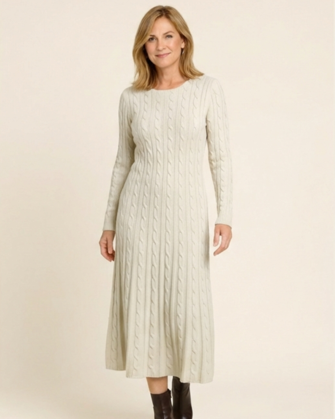Luna - Vestido largo de punto de textura trenzada elegante