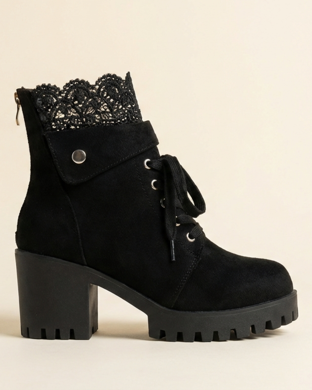 Hespera - Botines con encaje y tacón grueso
