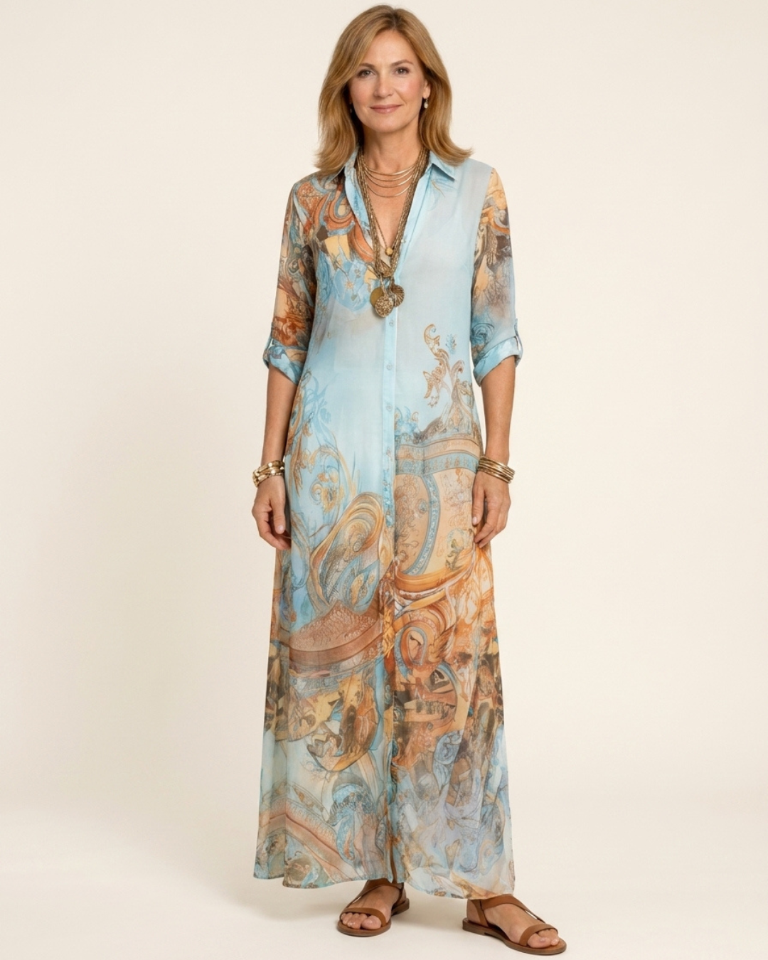 Candela - Elegante Vestido Camisero Mediterráneo