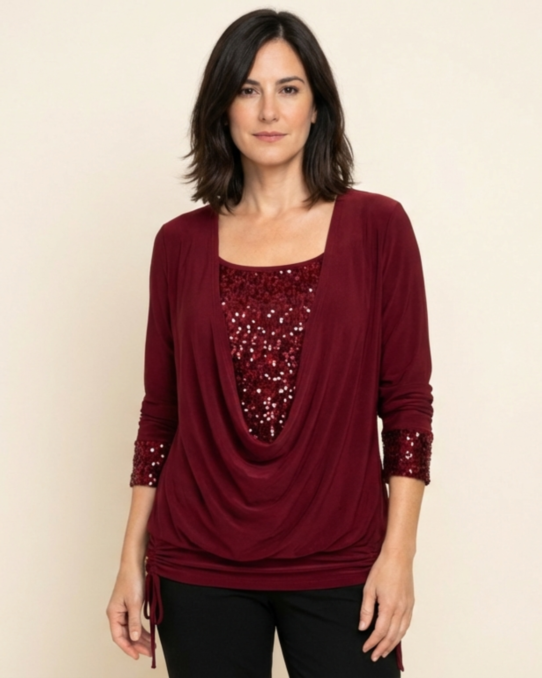 Valentina - Blusa de manga larga con lentejuelas