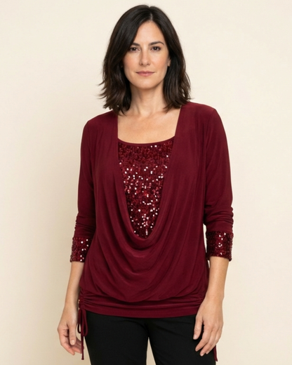 Valentina - Blusa de manga larga con lentejuelas