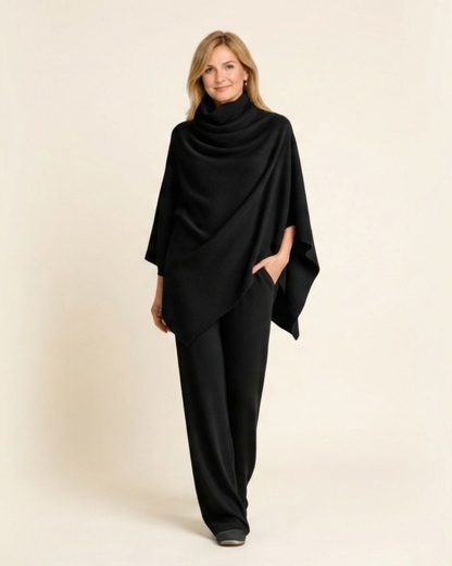 Laura - Conjunto elegante con poncho drapeado y pantalón