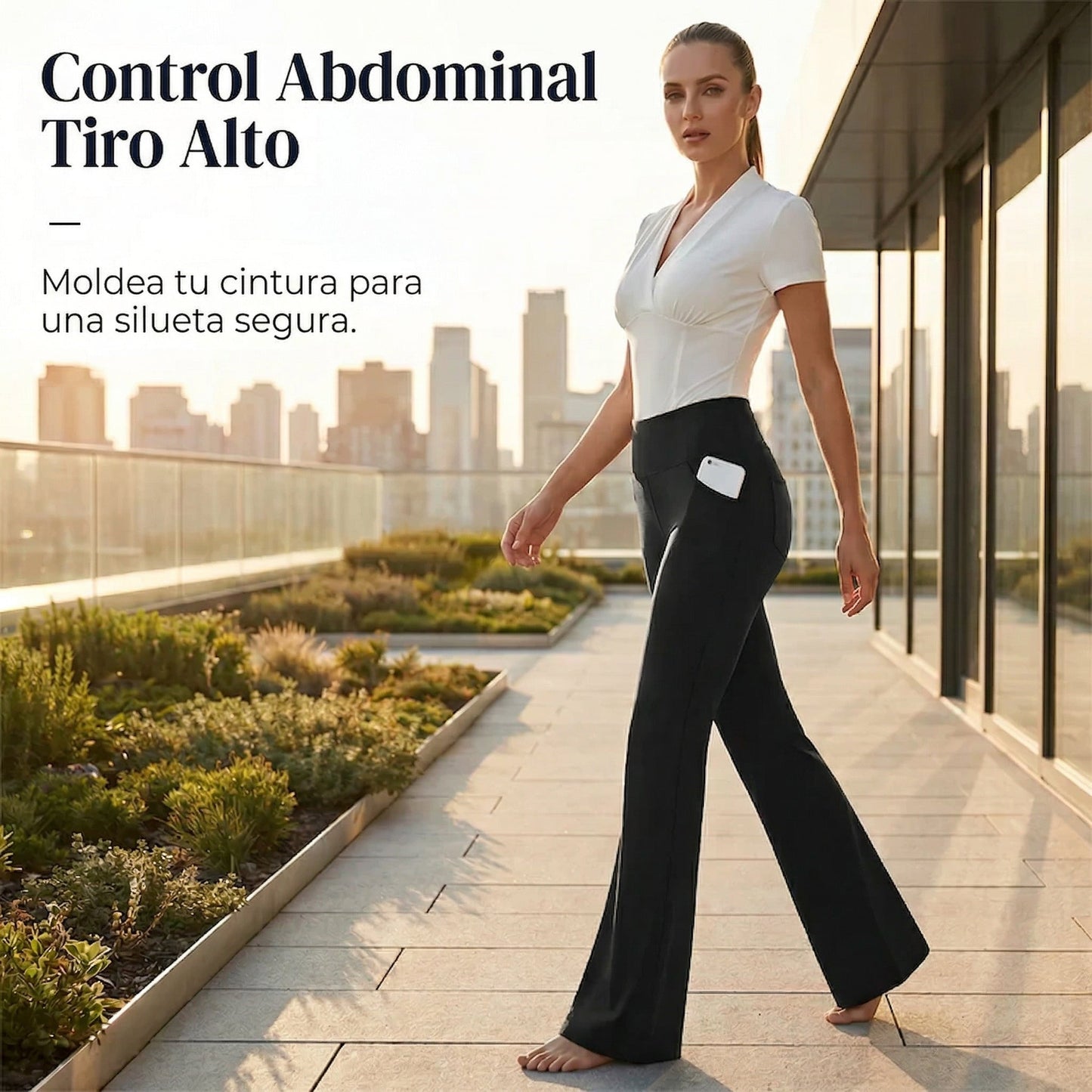 Naiara - Pantalón de tiro alto elástico y línea amplia