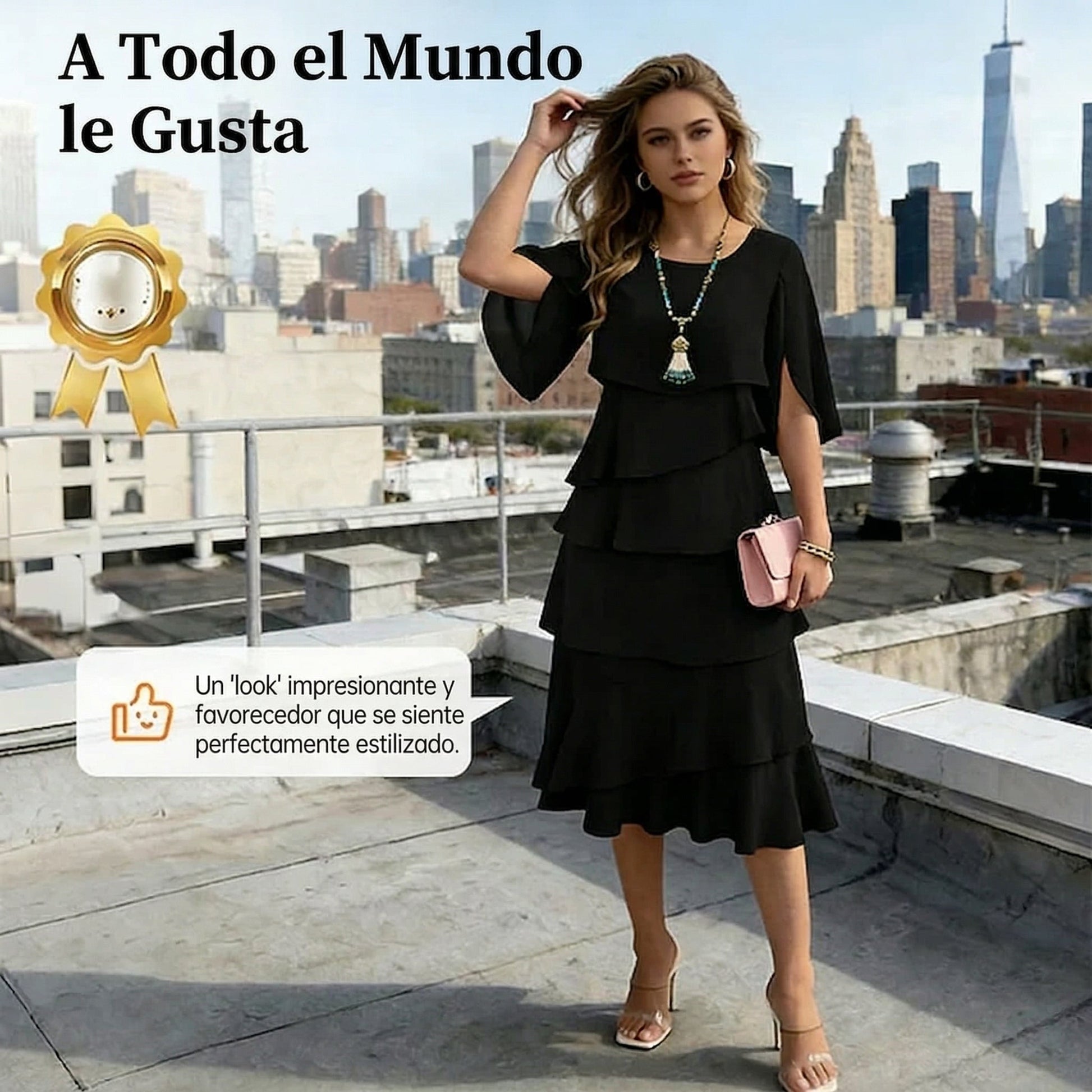 Amelia - Elegante vestido con mangas con detalle de volantes en capas