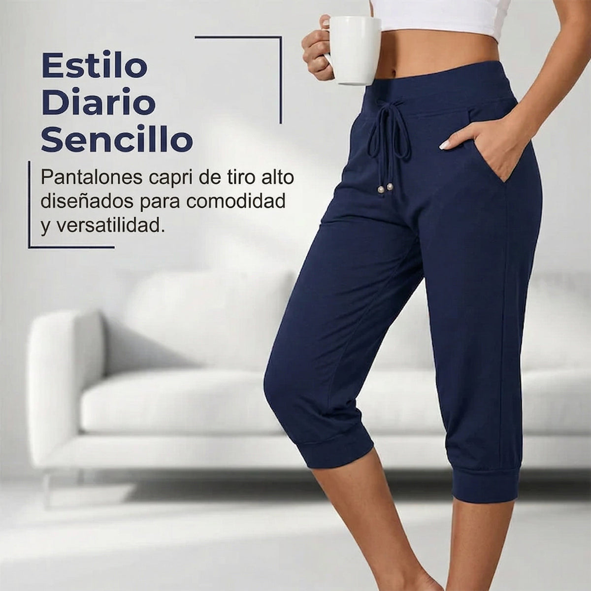Selena - Pantalones capri con cordón en la cintura