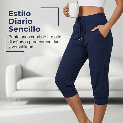 Selena - Pantalones capri con cordón en la cintura