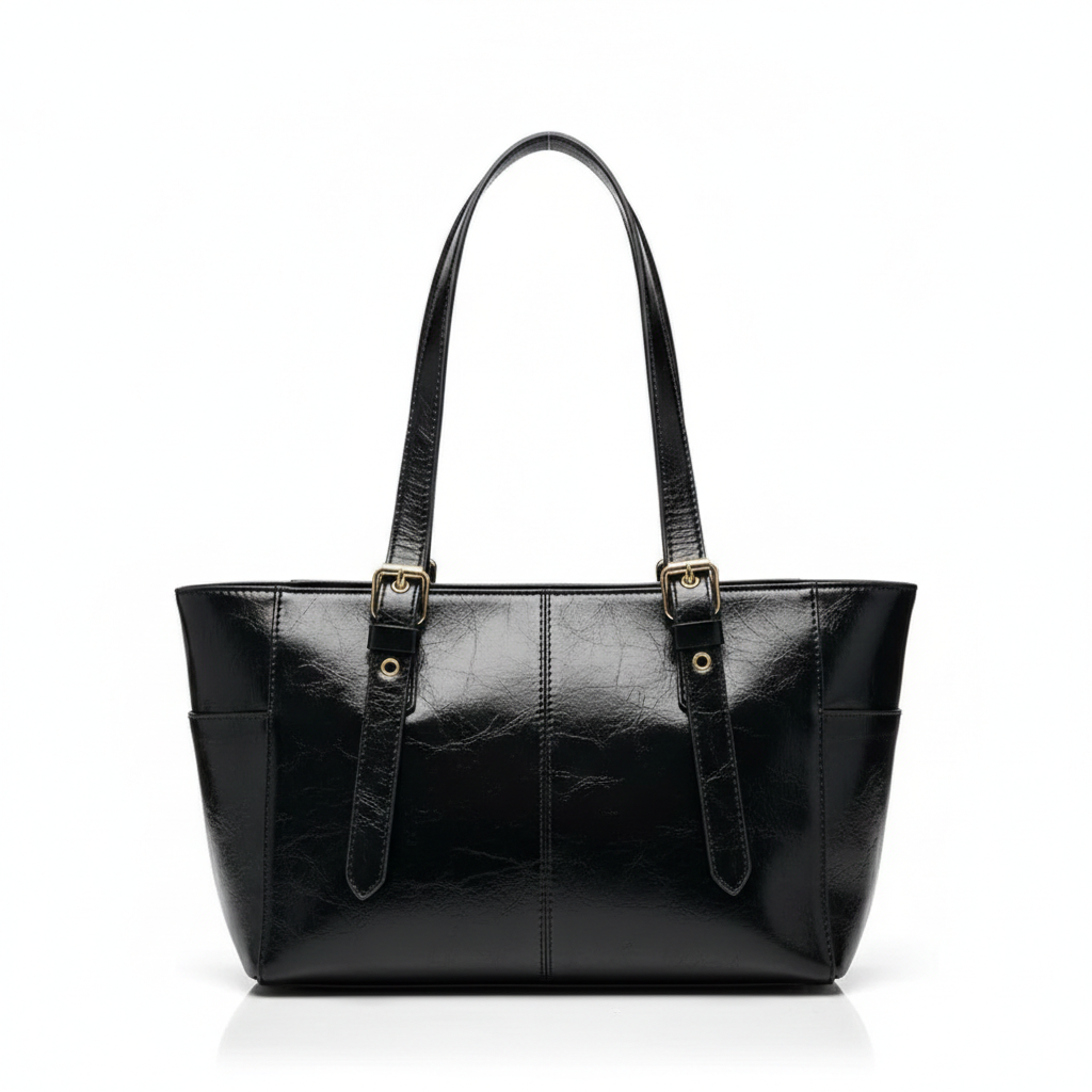 JAEWO - Bolso Tote en cuero Retro - Negro - CARMEN VELVET