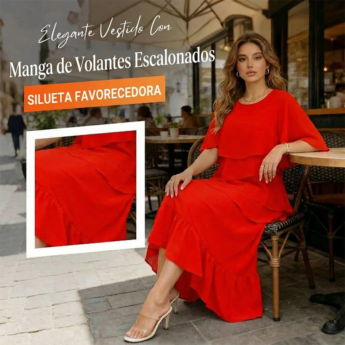 Amelia - Elegante vestido con mangas con detalle de volantes en capas