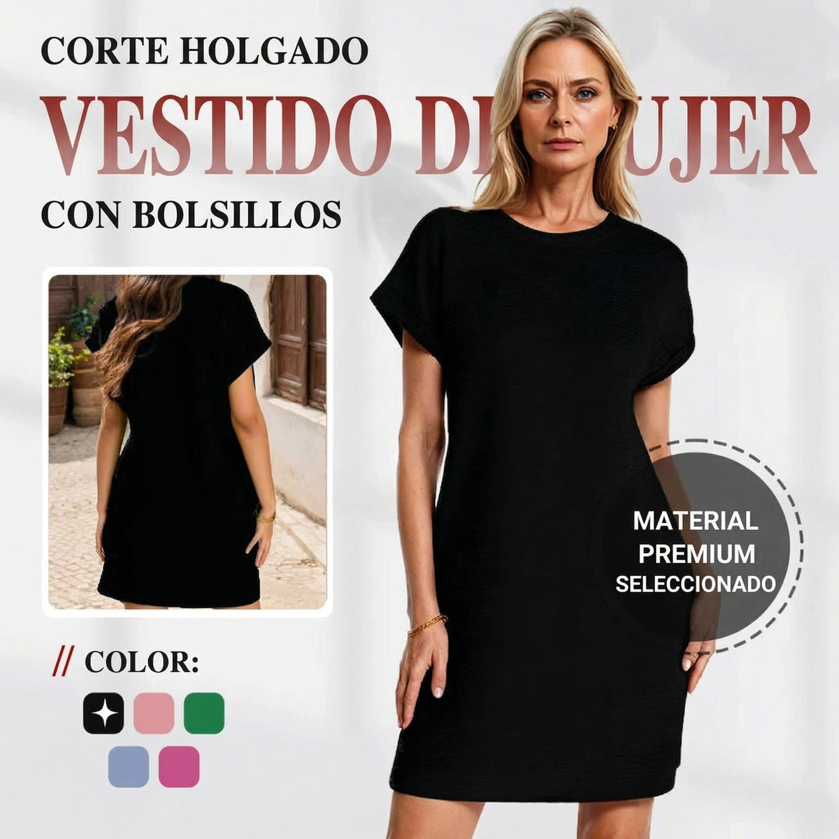 Renata - Vestido de mujer de corte relajado con bolsillos