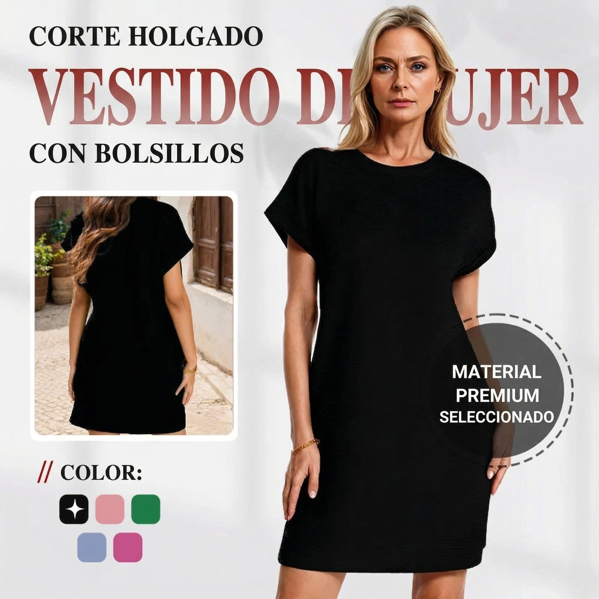 Renata - Vestido de mujer de corte relajado con bolsillos