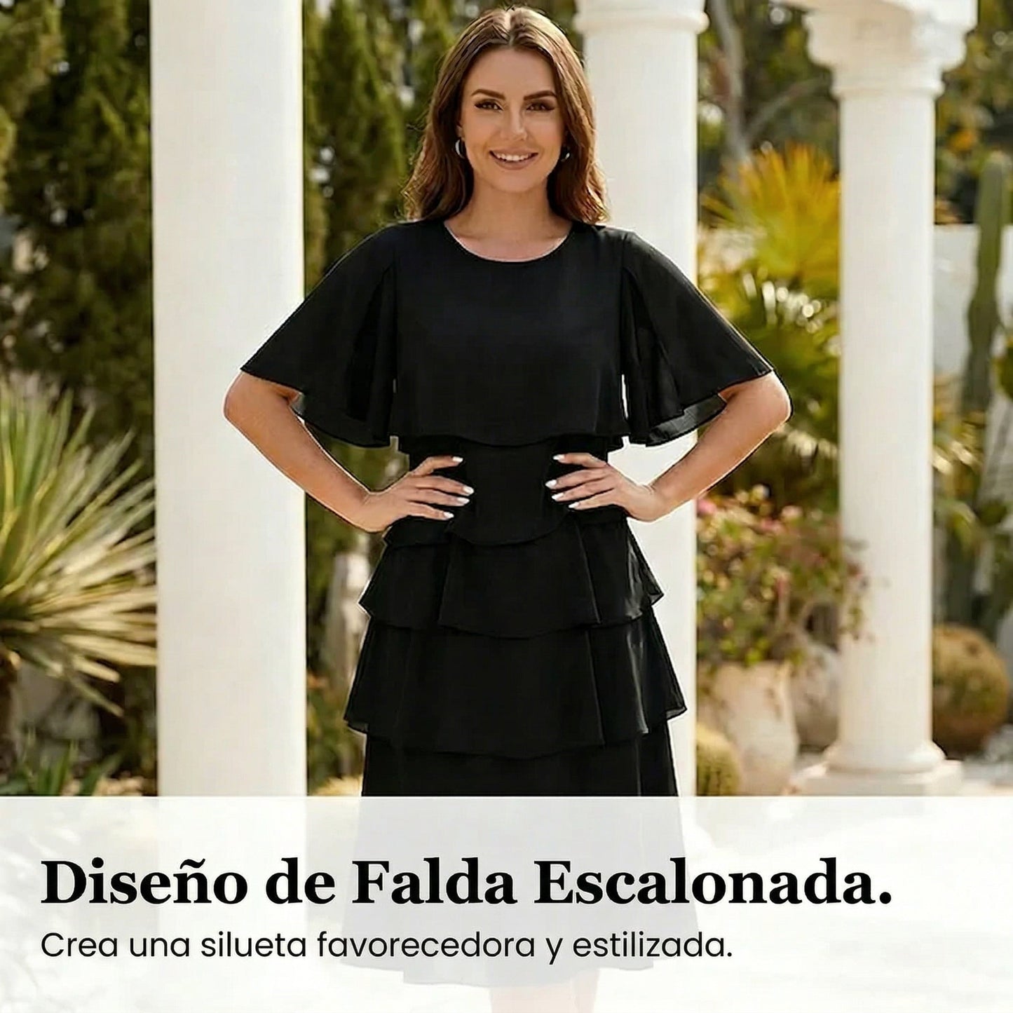 Amelia - Elegante vestido con mangas con detalle de volantes en capas