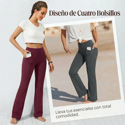 Naiara - Pantalón de tiro alto elástico y línea amplia