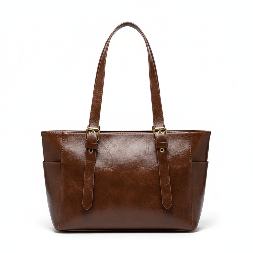 JAEWO - Bolso Tote en cuero Retro - Café - CARMEN VELVET