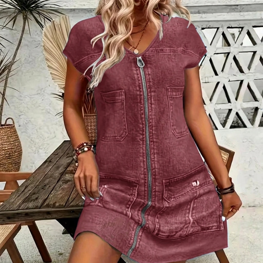Nora - Vestido de estilo diario de manga corta con cremallera