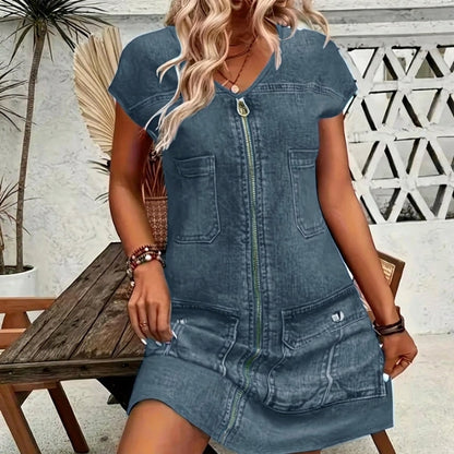 Nora - Vestido de estilo diario de manga corta con cremallera