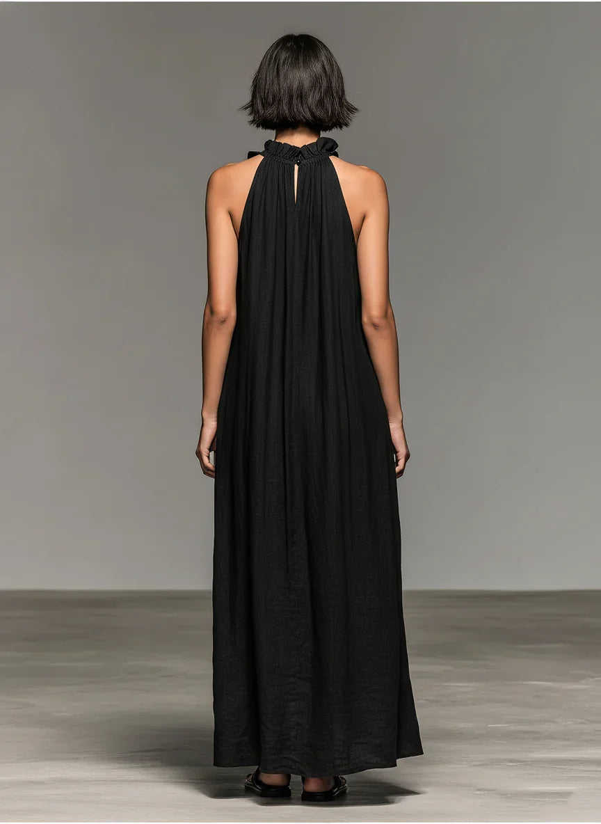 Liliana - Vestido largo de caída ligera con detalle de volantes