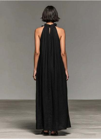 Liliana - Vestido largo de caída ligera con detalle de volantes